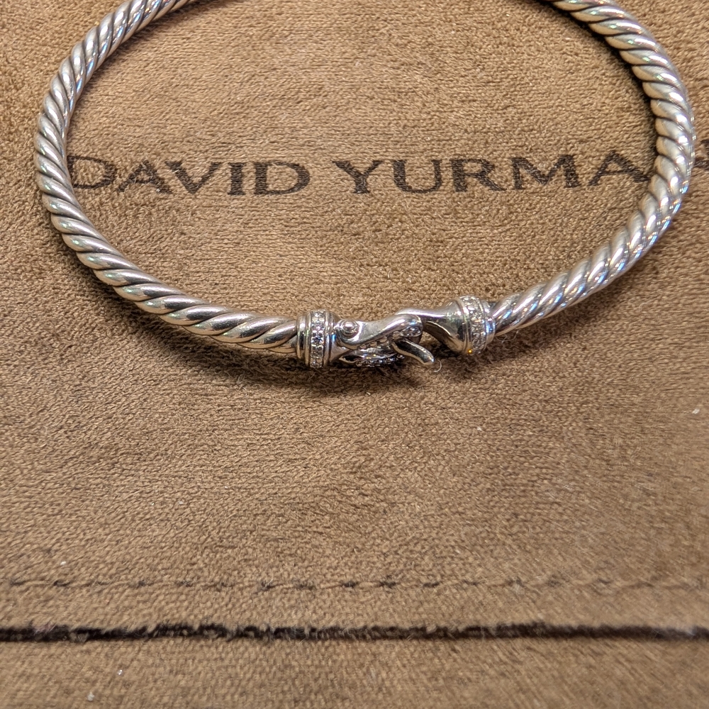 Authentic David Yurman Silver Buckle Cable Bracelet with Diamonds - Picture 4 of 14